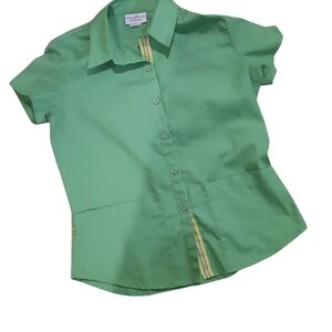 Vintage Vibrant Green Button Front. W Striped Button Placket